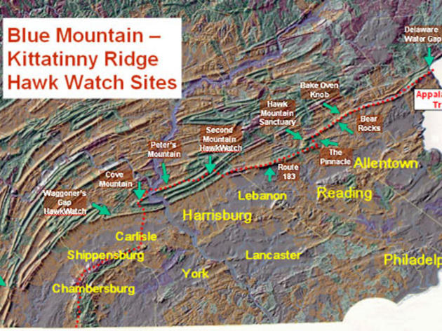 Blue Ridge Mountains Pennsylvania Map Hawk Watching Sites | Audubon Pennsylvania